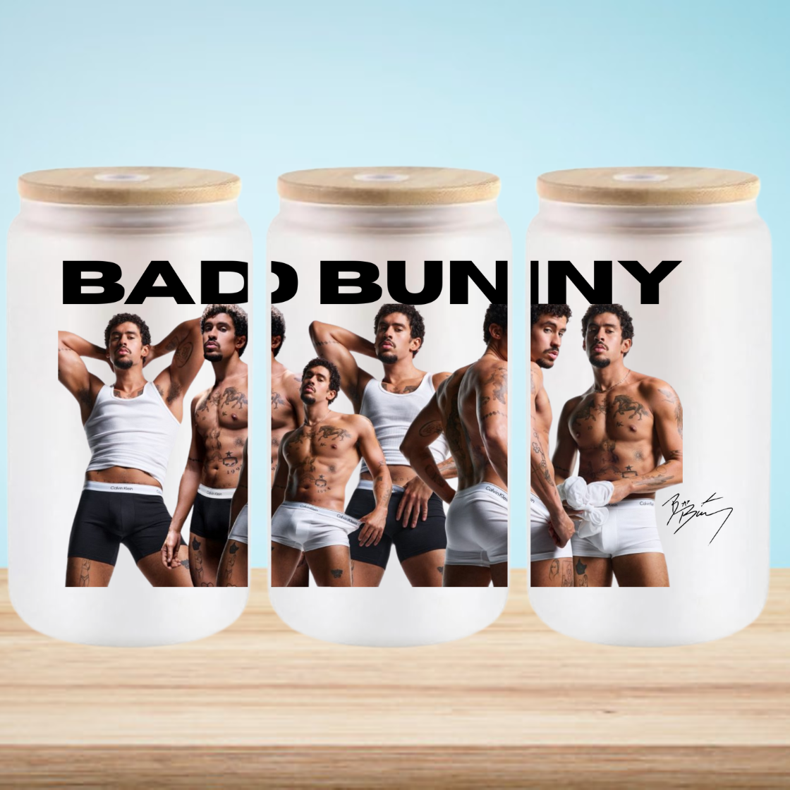 Bad Bunny Calvin Ad Glass Tumbler